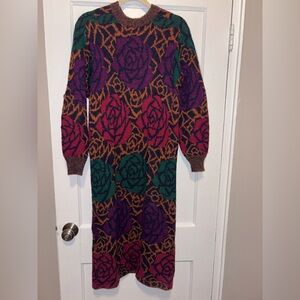 Vintage 80s Missoni Floral Wool Mohair Sweater Midi Dress Knit Small Retro Print